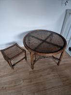 Vintage salon- en bijzettafel met rookglas, Huis en Inrichting, Ophalen, Gebruikt, 50 tot 100 cm, Tot twee personen