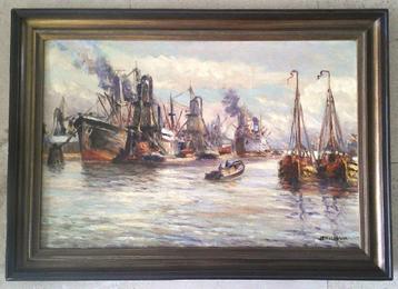 Havengezicht Rotterdam ca. 1950 - gesigneerd J.P. Molenaar beschikbaar voor biedingen