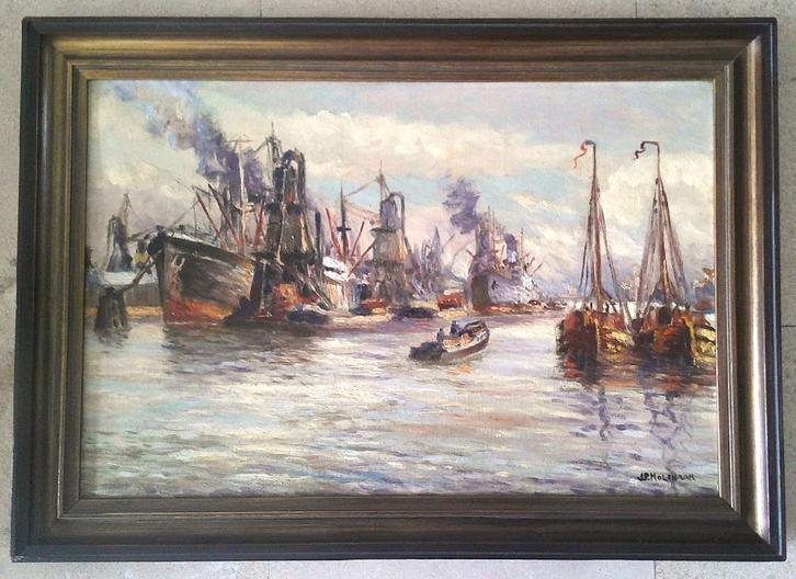 Havengezicht Rotterdam ca. 1950 - gesigneerd J.P. Molenaar, Antiek en Kunst, Kunst | Schilderijen | Klassiek, Ophalen of Verzenden