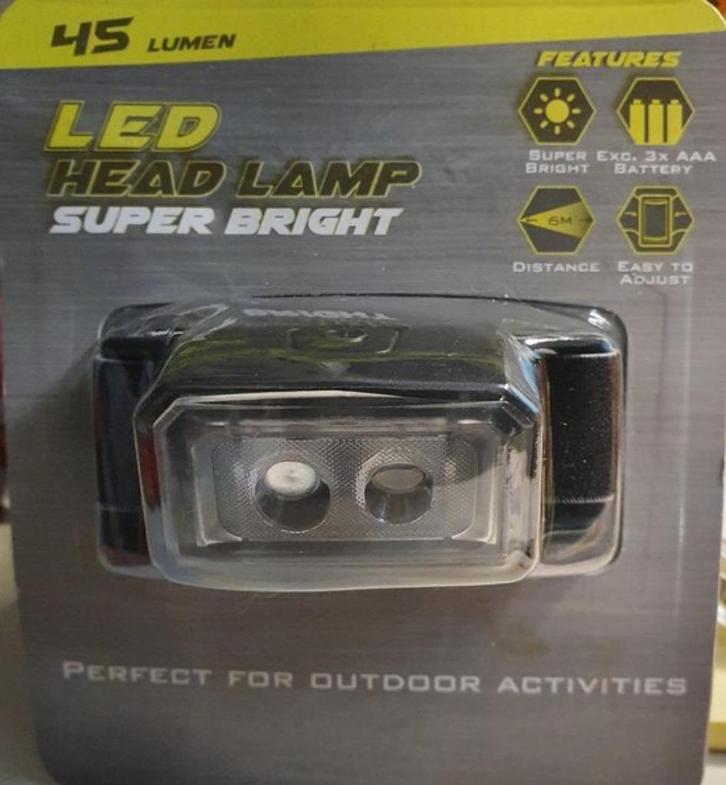 Hoofdlamp - LED - 45 Lumen - 3 standen - Schijnt tot 6 meter, Caravans en Kamperen, Zaklampen, Nieuw, Batterij, Ophalen