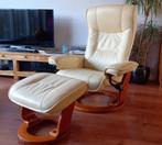 Relax fauteuil Leer Crèmekleur met voetenbank, Ophalen, Minder dan 75 cm, 75 tot 100 cm, Gebruikt