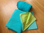 Blauw/groen dekbedovertrek en hoeslaken, Huis en Inrichting, Slaapkamer | Beddengoed, Gebruikt, Blauw, Dekbedovertrek, Tweepersoons