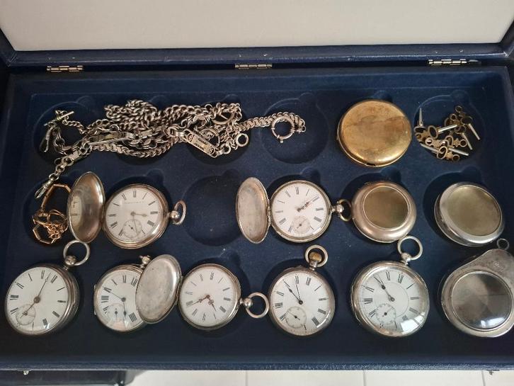 Antiek zilveren zakhorloges, kettingen, portre montre, Sieraden, Tassen en Uiterlijk, Horloges | Antiek, Zakhorloge, Overige merken