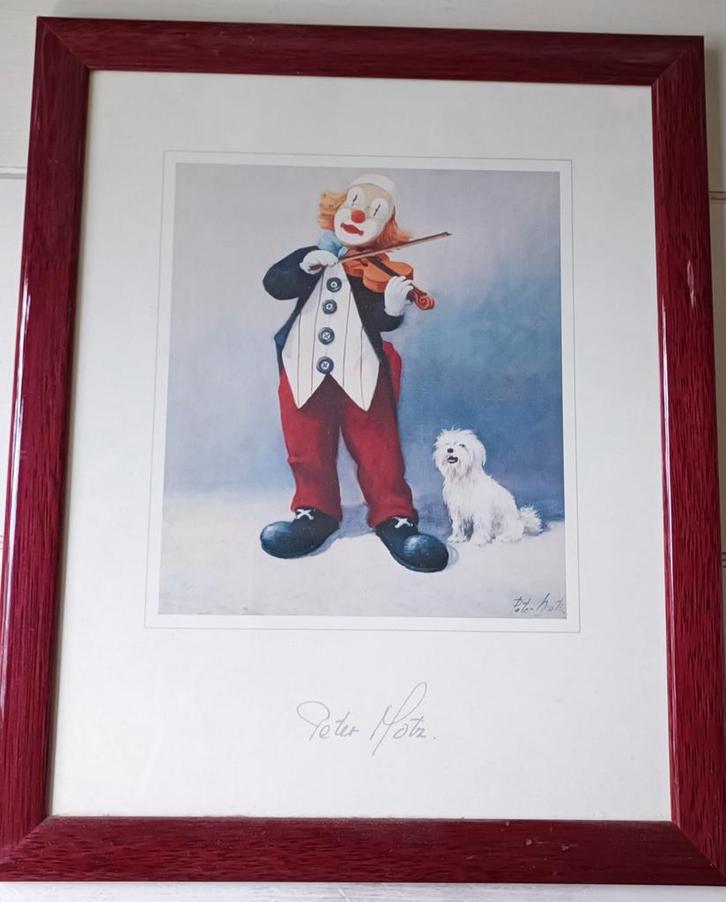 Peter Motz - schilderij van clown met hond, Antiek en Kunst, Kunst | Litho's en Zeefdrukken, Ophalen of Verzenden