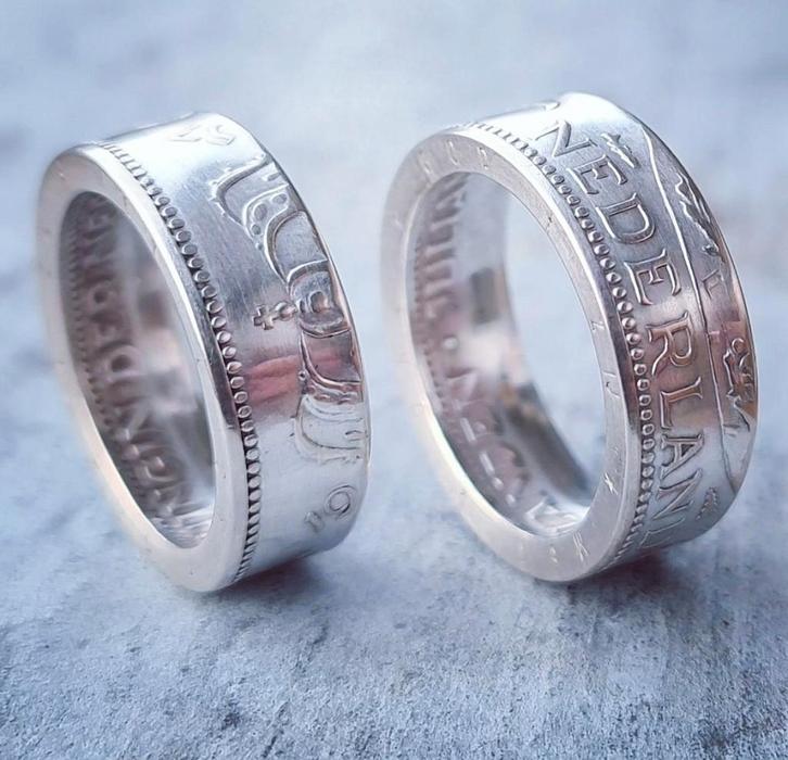 Zilveren Geboortejaar Gulden Ring met Kroon en Nederland, Sieraden, Tassen en Uiterlijk, Ringen, Nieuw, Dame of Heer, Zilver, Zilver