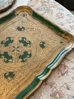 Vintage Florentijns Dienblad Goud/Groen, Huis en Inrichting, Woonaccessoires | Dienbladen, Ophalen of Verzenden, Gebruikt, Overige vormen