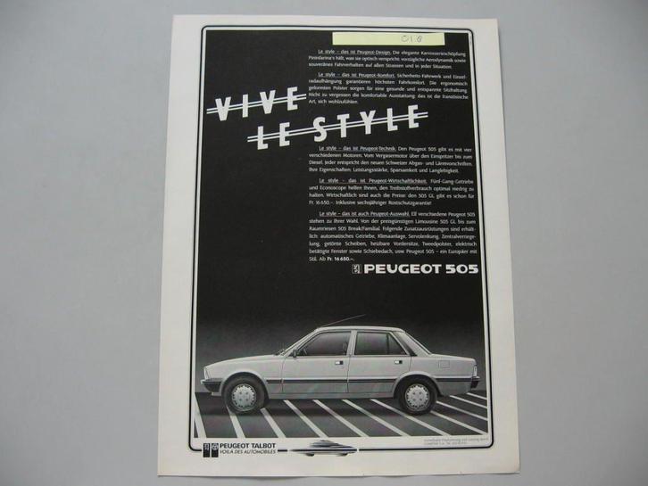 PEU 018, Peugeot 505, advertentie 1983, knipsel, Boeken, Auto's | Folders en Tijdschriften, Zo goed als nieuw, Peugeot, Ophalen of Verzenden