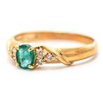 18 K gouden ring bezet met smaragd 0,37 Ct en diamneten, Verzenden, Met edelsteen, Dame, Goud