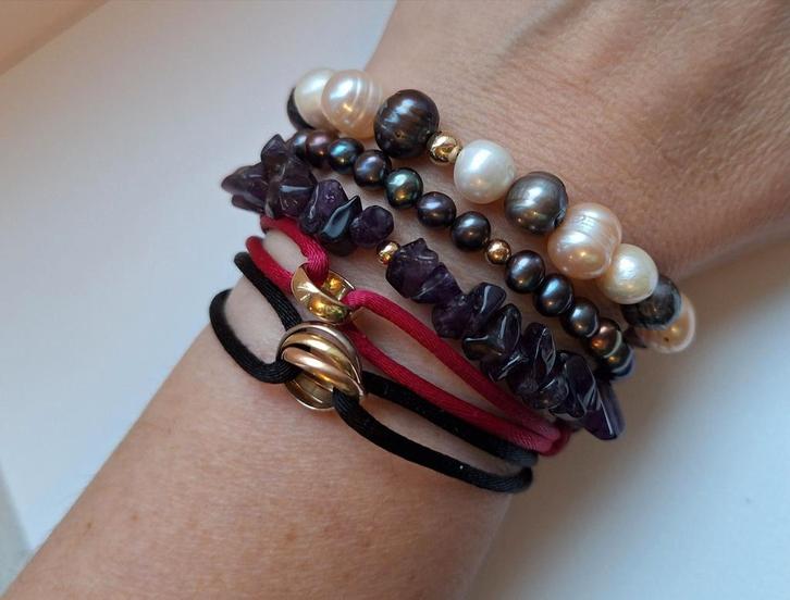 Amethist goud armband rosegoud bracelet gouden 14 k sieraad, Sieraden, Tassen en Uiterlijk, Armbanden, Nieuw, Goud, Paars, Met bedels of kralen