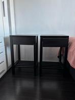 2 Zwarte Houten Nachtkastjes met Lade, Ophalen, Gebruikt, Minder dan 45 cm, 55 tot 70 cm
