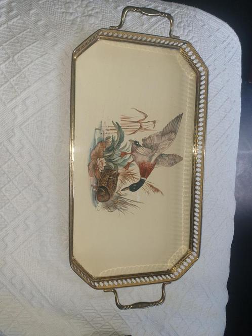 Vintage Dienblad met Eendenafbeelding, Huis en Inrichting, Woonaccessoires | Dienbladen, Gebruikt, Metaal, Rechthoekig, Ophalen of Verzenden