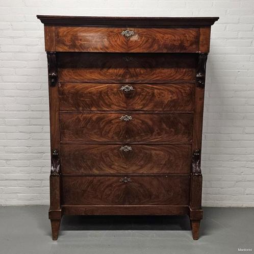Mahonie gefineerd 6-laads chiffonnière, ca. 1850. Hoogte 161, Antiek en Kunst, Antiek | Meubels | Kasten, Ophalen