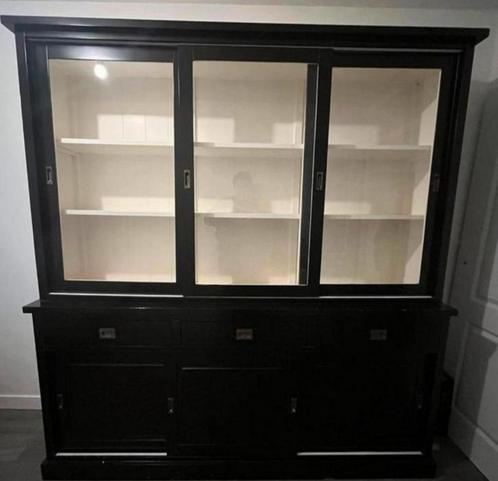Vitrinekast zwart, Huis en Inrichting, Kasten | Vitrinekasten, Gebruikt, 200 cm of meer, 25 tot 50 cm, Ophalen