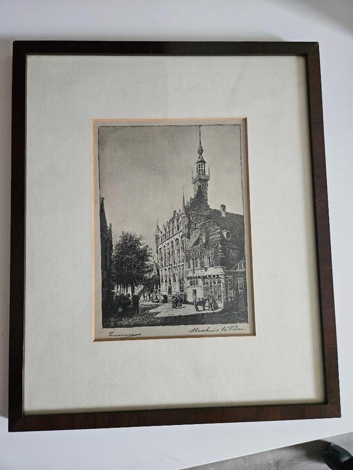 Ets van Jan Zwerver van de Stadhuis De Veere., Antiek en Kunst, Kunst | Schilderijen | Klassiek, Ophalen