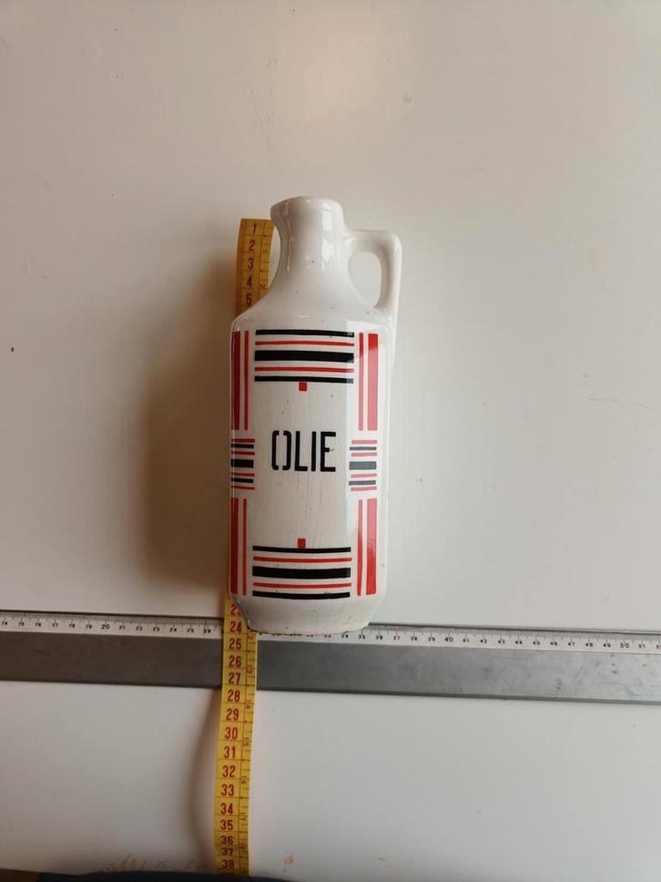 Vintage keramieken oliefles met decoratie, Antiek en Kunst, Antiek | Keukenbenodigdheden, Ophalen of Verzenden