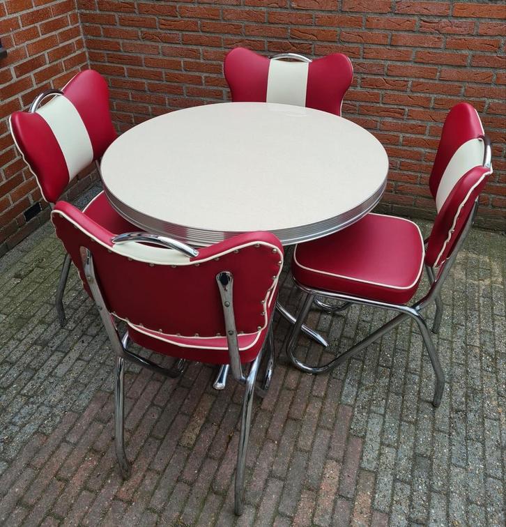FIFTIES SIXTIES AMERIKAANSE DINER STOELEN BEL AIR TAFEL, Huis en Inrichting, Stoelen, Zo goed als nieuw, Vier, Metaal, Overige materialen