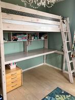 Licht houten hoogslaper met bureau en lattenbodem, Ophalen, Gebruikt, Eenpersoons, 200 cm