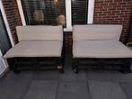 Pallet loungeset op zwenkwielen inclusief kussens., Tuin en Terras, Tuinsets en Loungesets, Ophalen, 4 zitplaatsen, Gebruikt, Bank