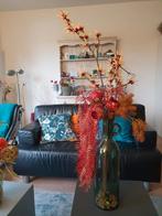Herfstdecoratie kunstbloemen en takken in groene flesvaas, Huis en Inrichting, Ophalen, Gebruikt