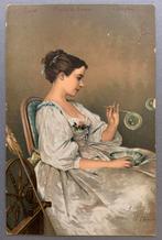 Ansichtkaart schilderij Blowing Bubbles, C. Chaplin, Verzamelen, Ophalen of Verzenden, Voor 1920, Gelopen, Overige thema's