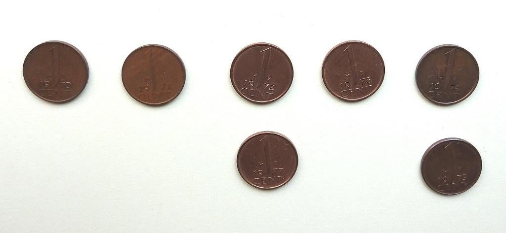 7 centen jaren 1970  /, Postzegels en Munten, Verzenden, Koningin Juliana, 1 cent, Setje