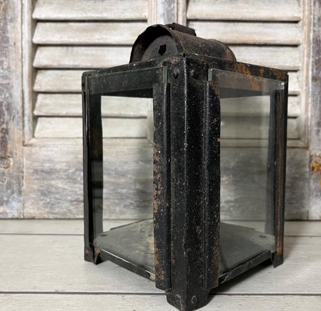 Antieke Franse metalen lantaarn / kandelaar, Gebruikt, Zwart, Ophalen of Verzenden, Metaal