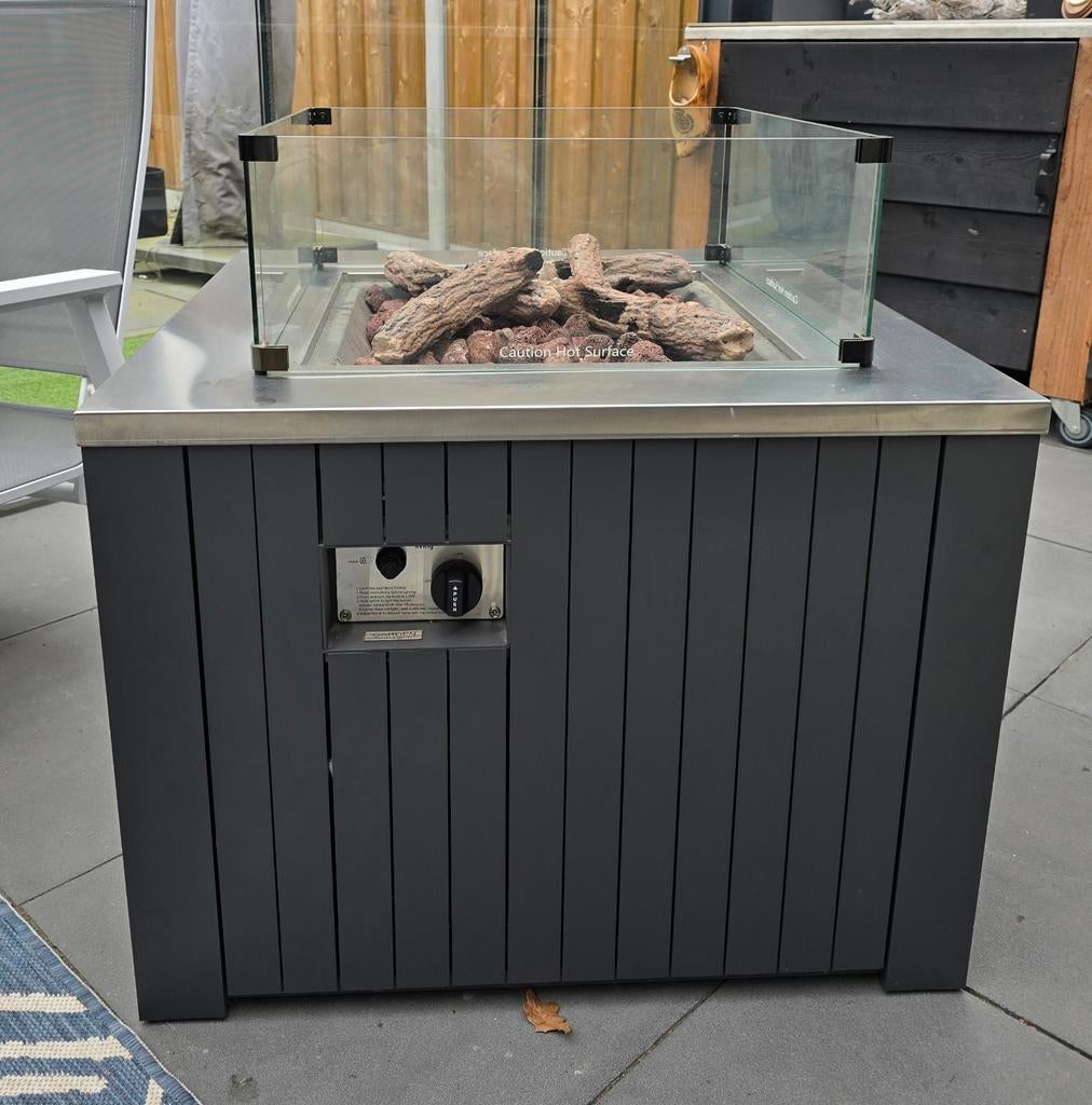 Moderne vuurtafel met glazen ombouw, Ophalen of Verzenden, Gebruikt