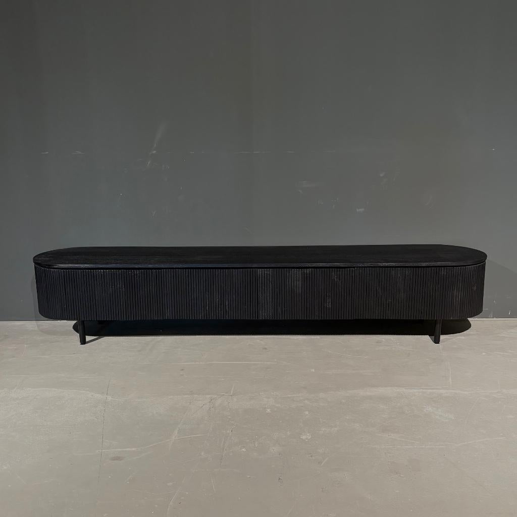 Tv dressoir zwart mango hout 240x45cm japandi stijl, Ophalen, Overige materialen, Zo goed als nieuw, 200 cm of meer