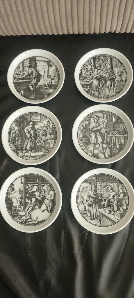 Set van 6 porseleinen onderzetters vroege 20e eeuw, Antiek en Kunst, Antiek | Porselein, Ophalen of Verzenden