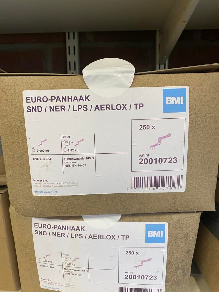 BMI Euro-Panhaak RVS aisi 304 - 250 stuks 12 dozen haken, Doe-het-zelf en Verbouw, Dakpannen en Dakbedekking, Overige kleuren