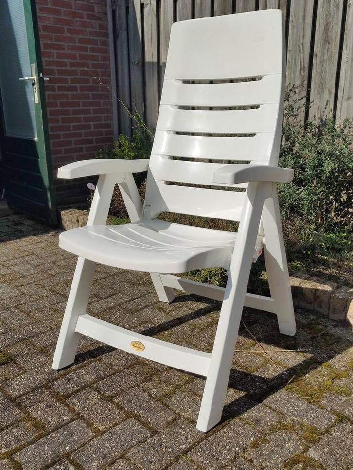 Hartman Prestige tuinset: 4 verstelbare stoelen + hocker, Tuin en Terras, Tuinstoelen, Zo goed als nieuw, Kunststof, Verstelbaar