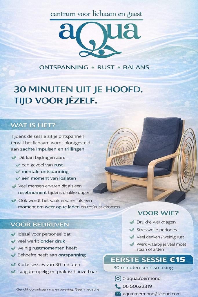 Ontspanningssessie met Multiwave Oscillator  Aqua Roermond, Ophalen of Verzenden, Nieuw, Overige typen