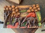 Olifanten paneel houtsnijwerk // 30x19.5 cm, Antiek en Kunst, Kunst | Beelden en Houtsnijwerken, Ophalen of Verzenden