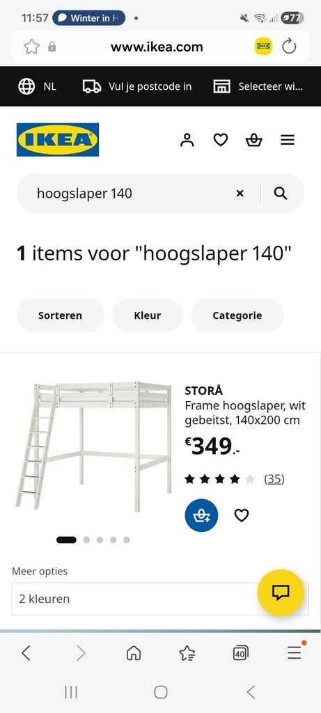 IKEA Stora Hoogslaper 140x200 wit gelakt, Ophalen, Gebruikt, Hoogslaper