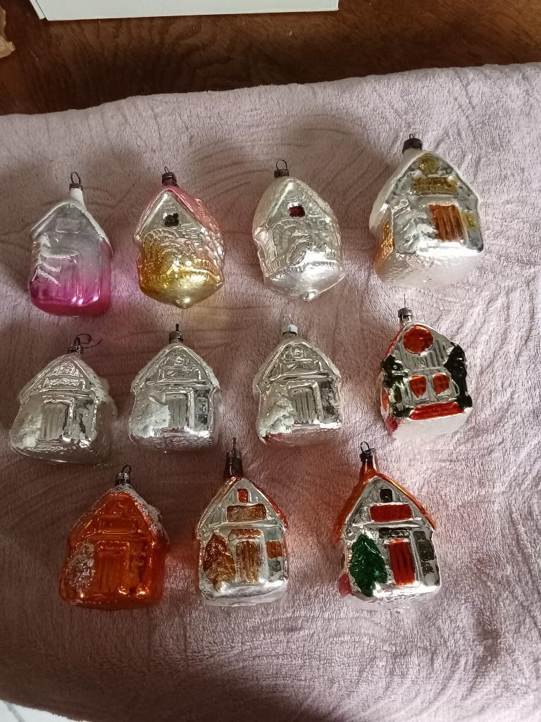 Prachtige antieke glazen kerstbal huisjes, Ophalen of Verzenden, Gebruikt