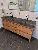 Luxe Wastafelmeubel met Natuurstenen Blad en Dubbele Kraan, Ophalen of Verzenden, Grijs, Overige typen