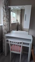 Bureau met spiegel, verlichting en stoel, Huis en Inrichting, Bureaus, Ophalen