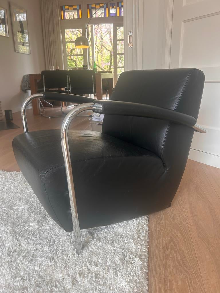 Zwarte leren Leolux Scylla 2 stuks, Huis en Inrichting, Ophalen, Gebruikt, Twee, Zwart