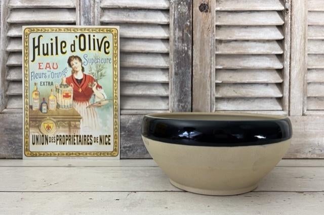 Digoin Sarreguemines grès kom beslagkom met zwarte rand, Ophalen of Verzenden