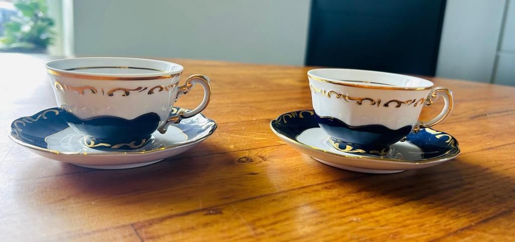 Elegante vintage kop en schotel set – cobalt blauw & goud, Ophalen of Verzenden