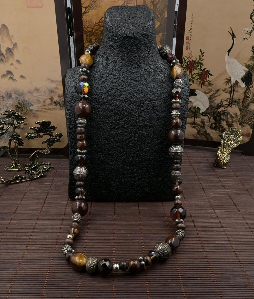 Etnische Ketting • Tijgeroog • Jaren 70 80 - mar.p01.2/4, Sieraden, Tassen en Uiterlijk, Antieke sieraden, Verzenden, Overige materialen