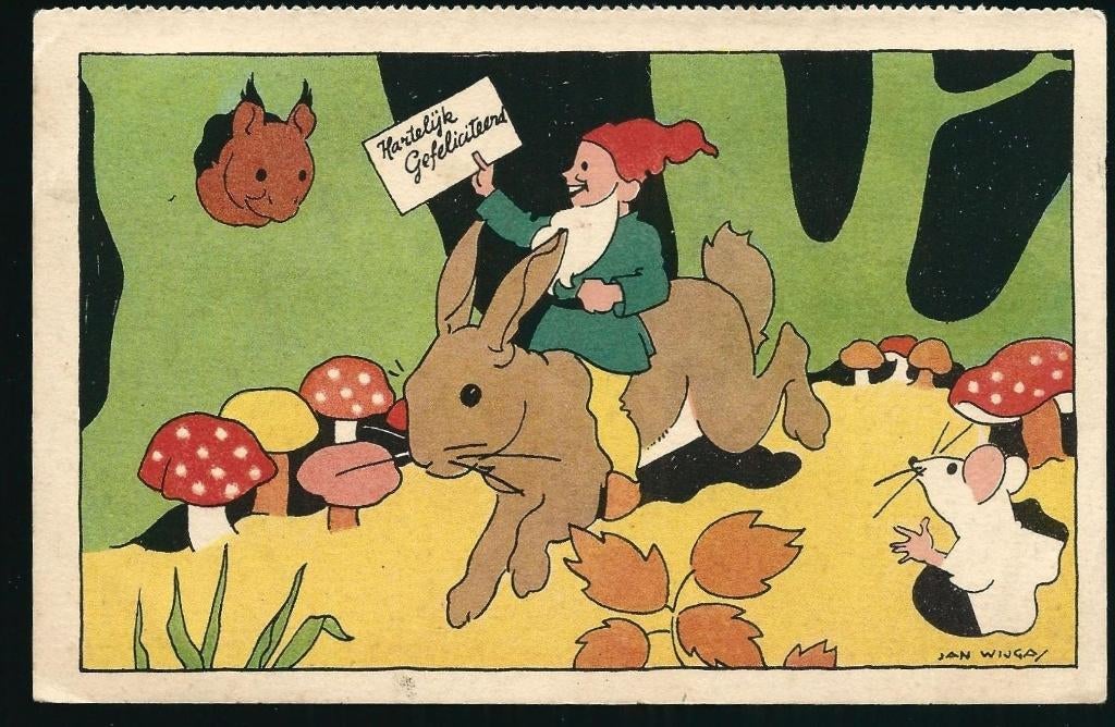 Jan Wijga Kabouters (3), Verzamelen, Verzenden, 1940 tot 1960, Gelopen, Sterren en Beroemdheden