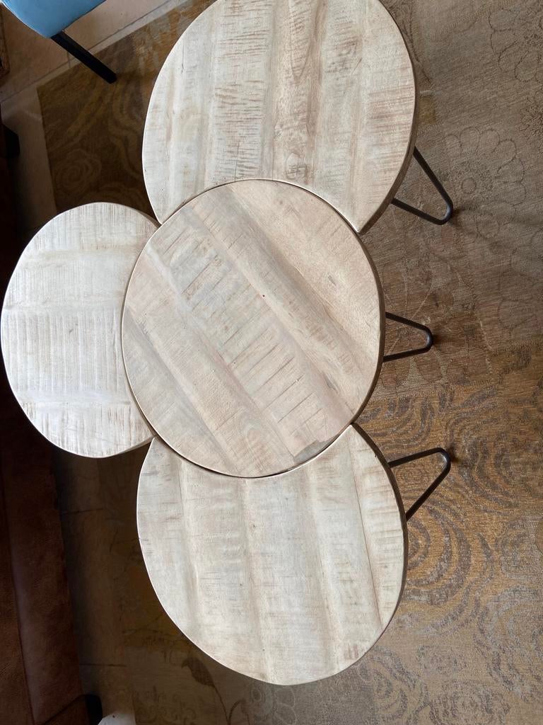 Set van 4 ronde salontafels van licht hout, Ophalen, Gebruikt, Rond, 50 tot 100 cm