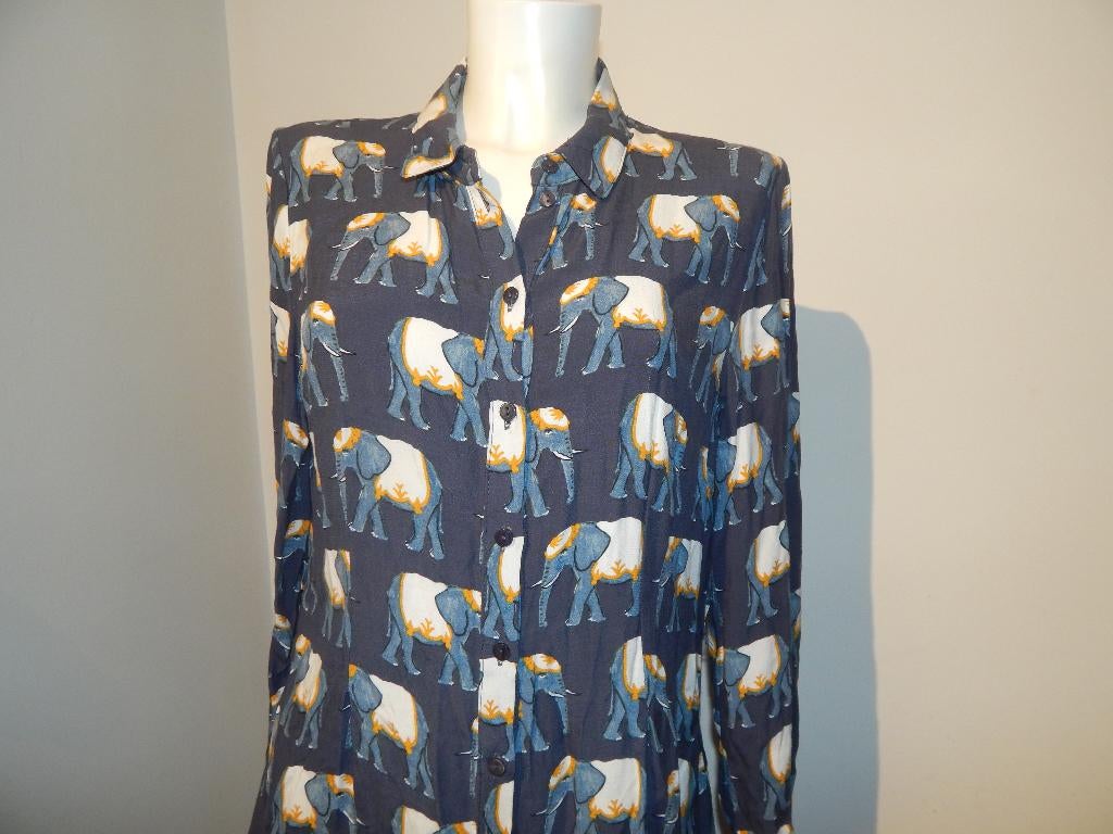 Fabienne Chapot olifanten jurk door knoop koel blauw L, Maat 42/44 (L), Zo goed als nieuw, Verzenden, Blauw