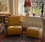 Leolux Scylla stoel met hocker, zachtgeel leer, Ophalen, Nieuw, Leer, 75 tot 100 cm