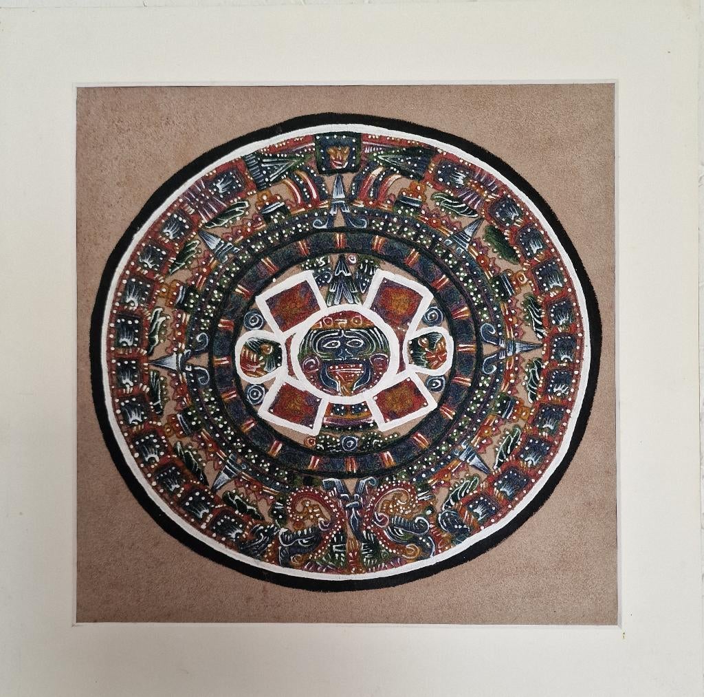 Azteekse maankalender op suede, Ophalen of Verzenden