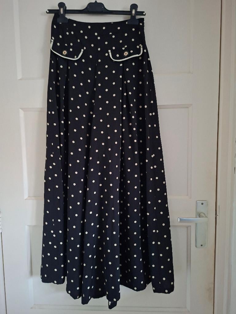 Vintage palazzo broek zwart beige stippen hoge taille maat S, Anneonline, Steenbergen, Shop@wesell4u.nl, Zwart