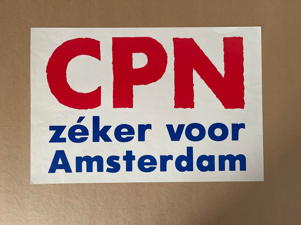 CPN Zeker voor Amsterdam Poster - Politiek Erfgoed, Verzamelen, Gebruikt, Rechthoekig Liggend, Ophalen of Verzenden, A1 t/m A3