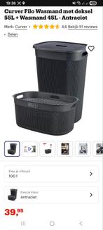 Curver Wasmandenset 55L + 45L Antraciet, Ophalen, Kunststof, 40 liter of meer, Zo goed als nieuw