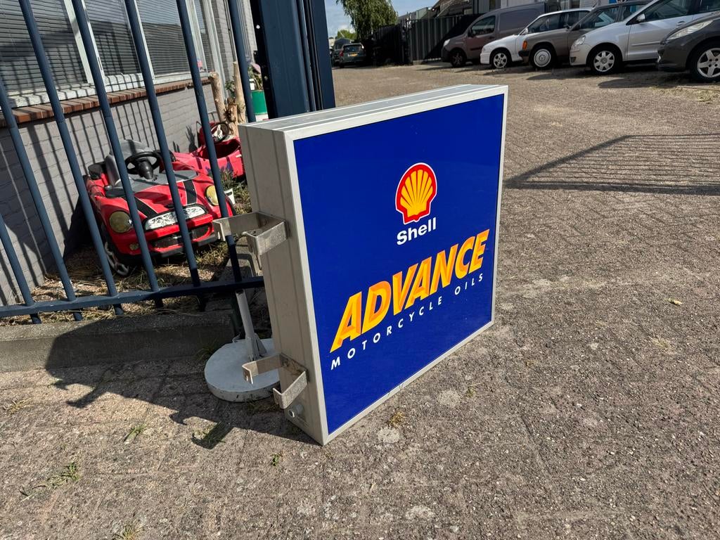 Shell Advance Motorcycle Oils Lichtbak Reclamebord, Verzamelen, Ophalen, Gebruikt, ., Lichtbak of (neon) lamp